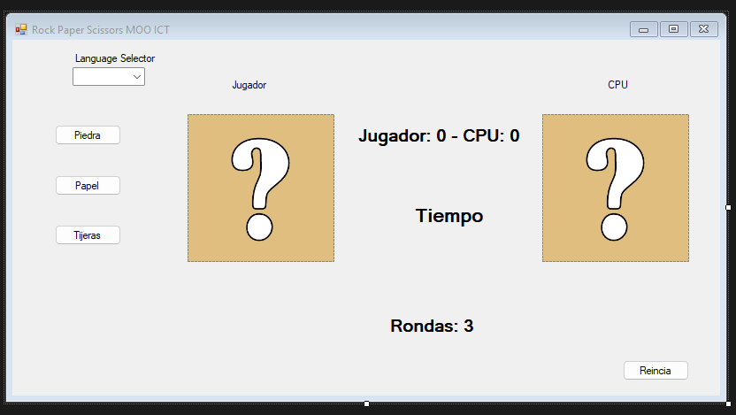 screenshot of a rock, paper, scissors game